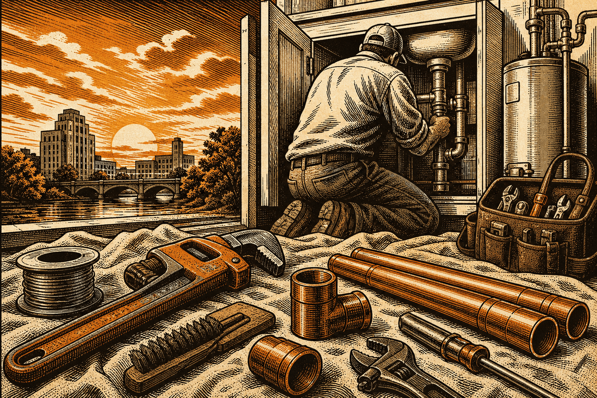 Plumbing Contractor Marketing in South Bend, IN: retro comicbook plumbing contractor marketing illustration