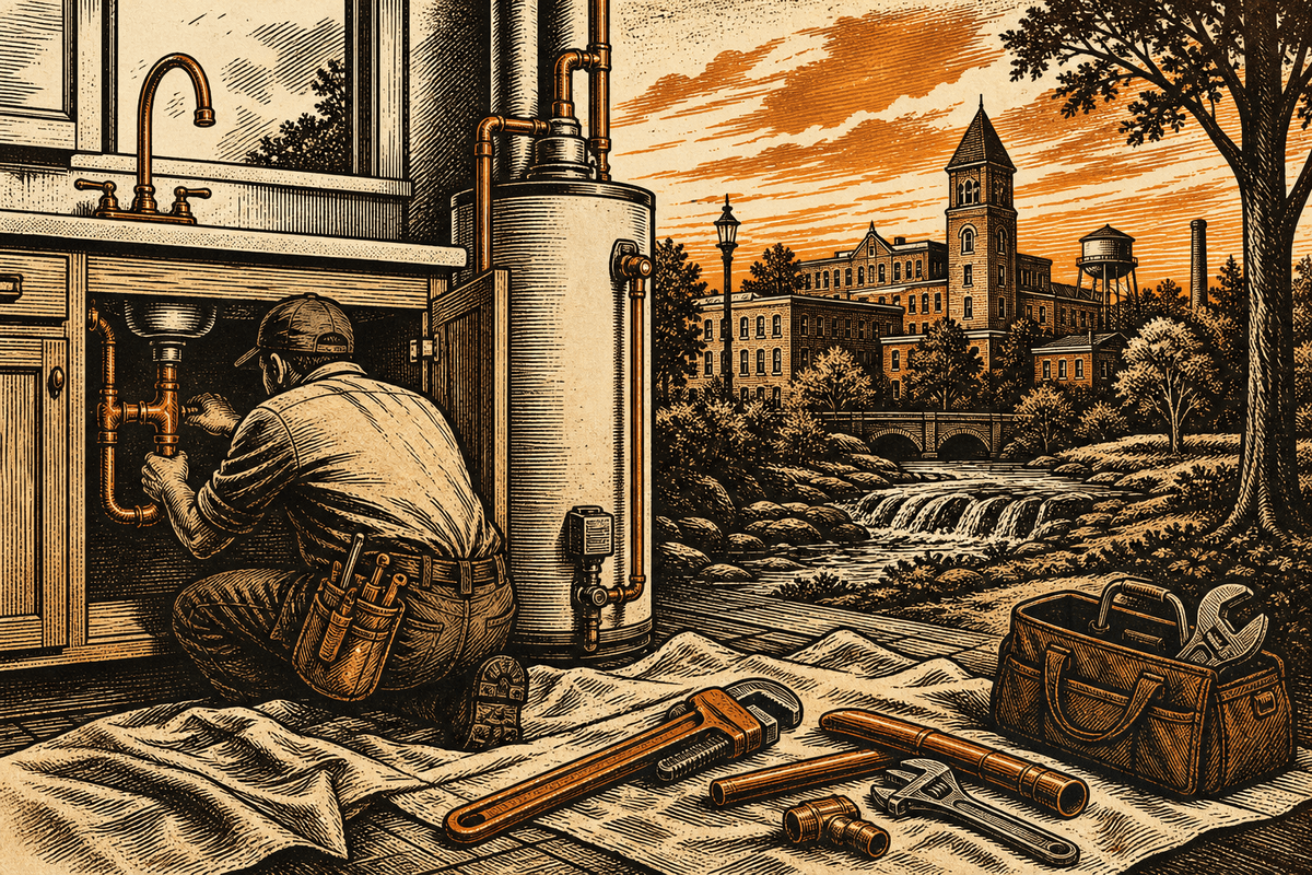 Plumbing Contractor Marketing in Spartanburg, SC: retro comicbook plumbing contractor marketing illustration