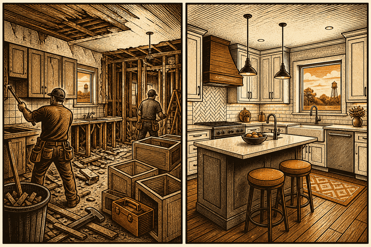 Remodeling Contractor Marketing in Abilene, TX: retro comicbook remodeling contractor marketing illustration