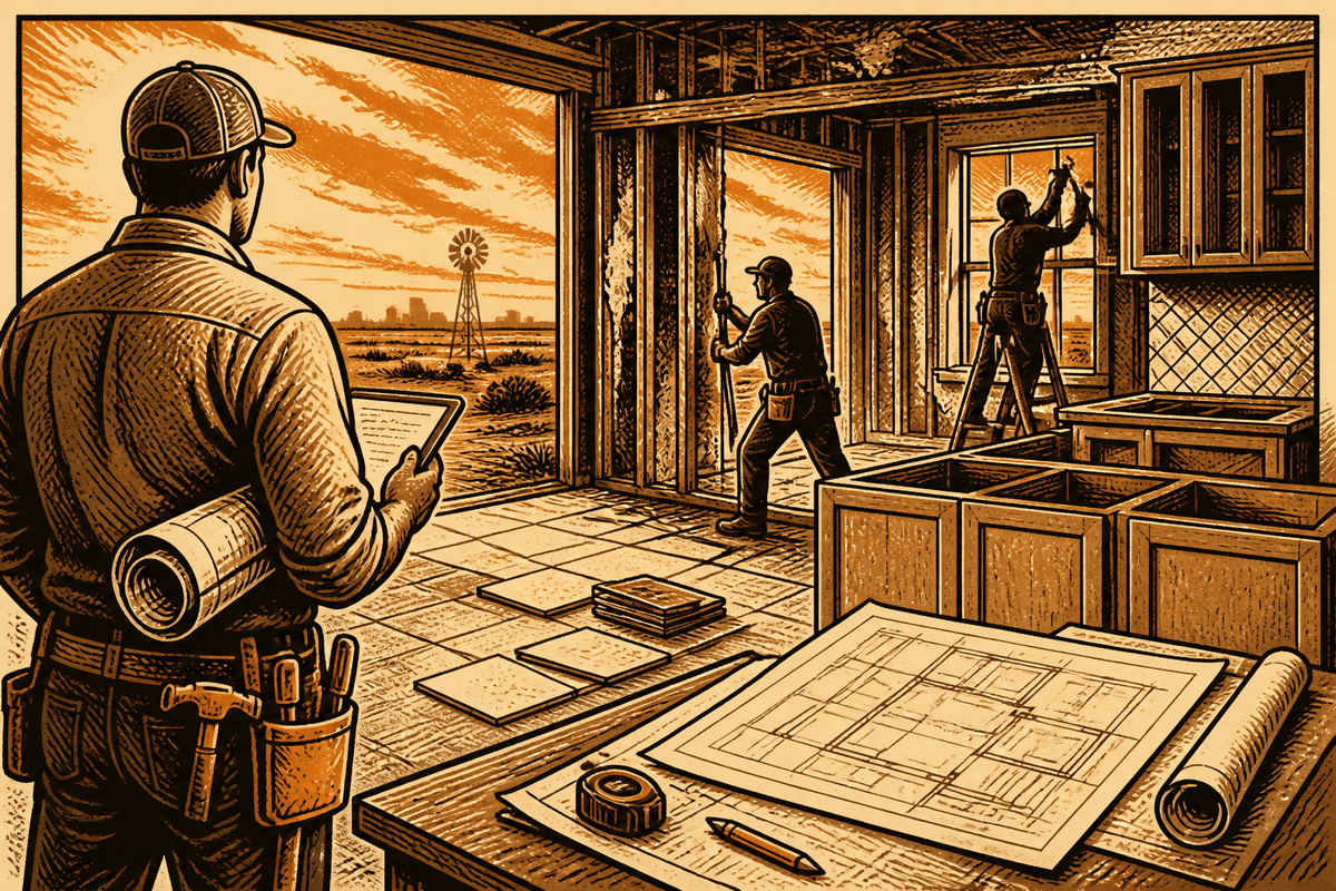 Digital Marketing for Remodeling Contractors in Amarillo, TX: retro comicbook remodeling contractor marketing illustration