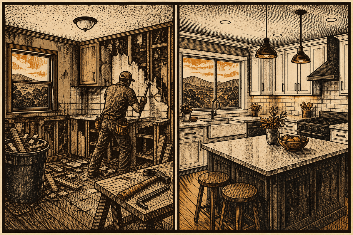 Remodeling Contractor Marketing in Bristol, TN: retro comicbook remodeling contractor marketing illustration