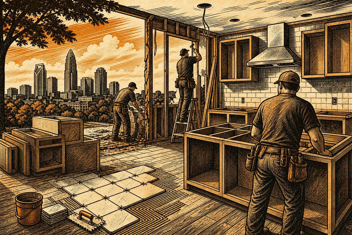 Remodeling Contractor Marketing in Charlotte, NC: retro comicbook remodeling contractor marketing illustration