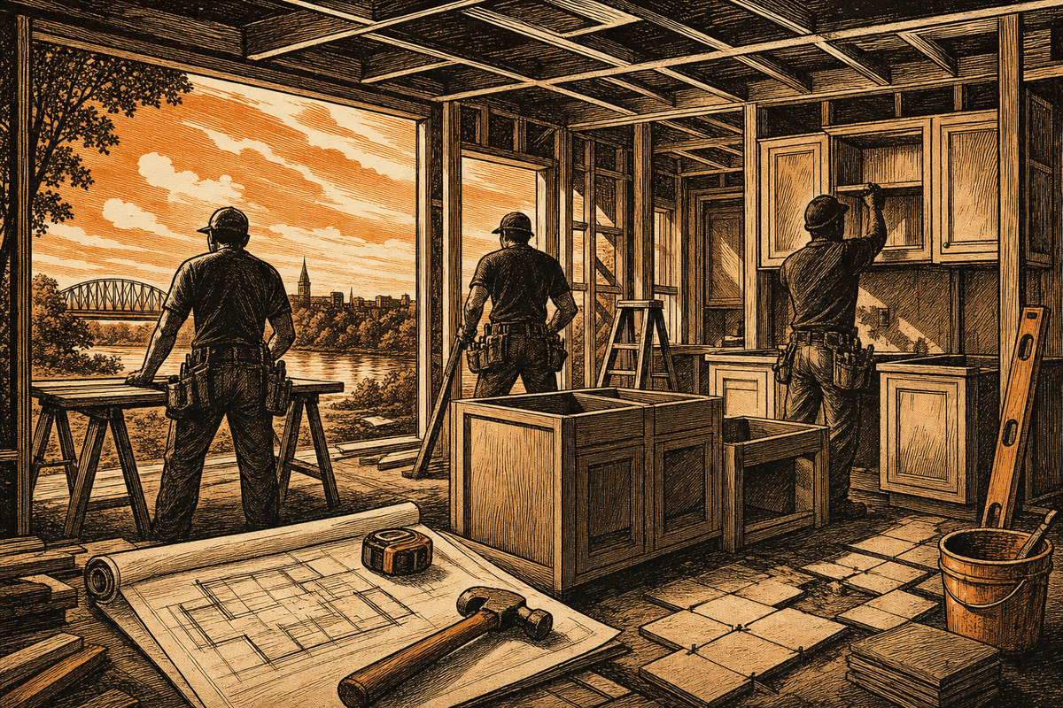 Digital Marketing for Remodeling Contractors in Clarksville, TN: retro comicbook remodeling contractor marketing illustration