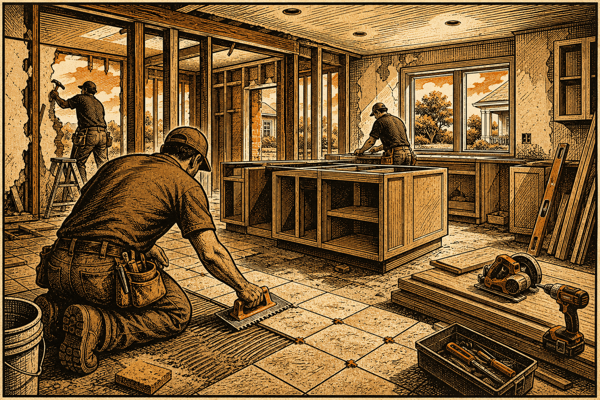 Remodeling Contractor Marketing in Dothan, AL: retro comicbook remodeling contractor marketing illustration