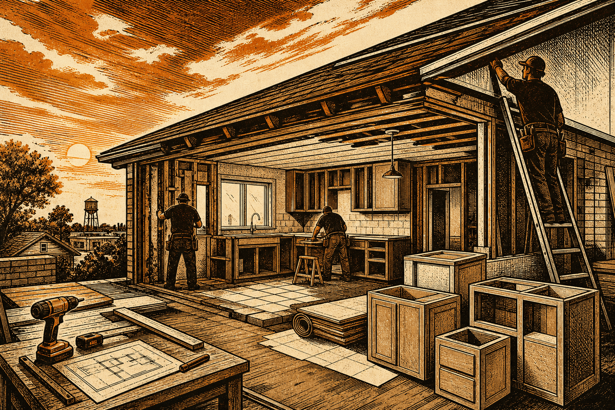 Remodeling Contractor Marketing in Enid, OK: retro comicbook remodeling contractor marketing illustration