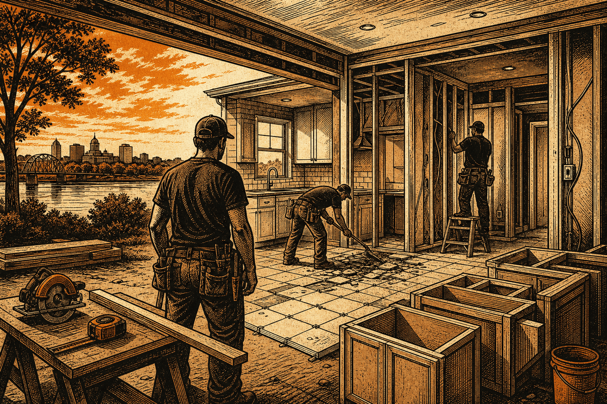 Remodeling Contractor Marketing in Evansville, IN: retro comicbook remodeling contractor marketing illustration