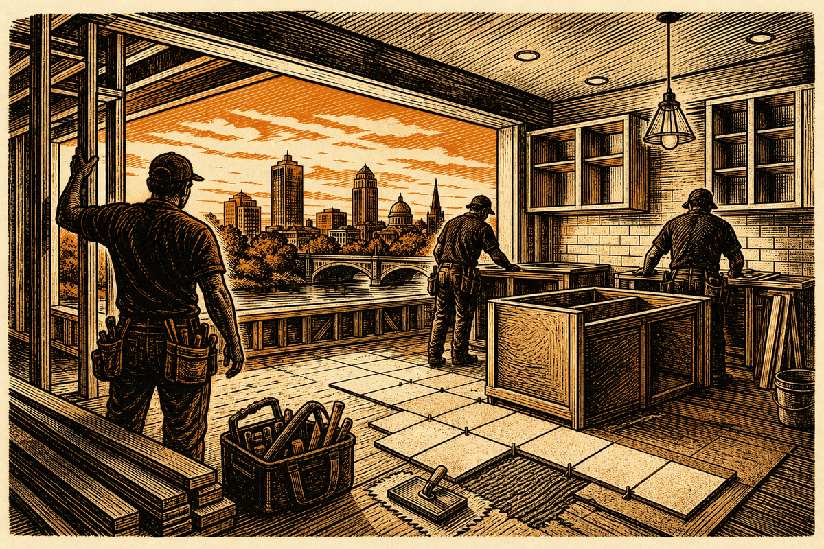 Digital Marketing for Remodeling Contractors in Fort Wayne, IN: retro comicbook remodeling contractor marketing illustration