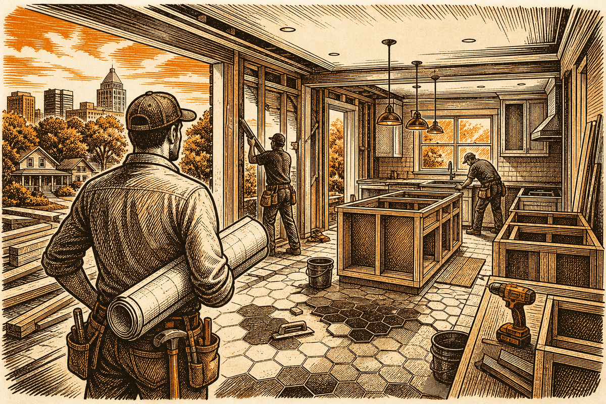 Remodeling Contractor Marketing in Greensboro, NC: retro comicbook remodeling contractor marketing illustration