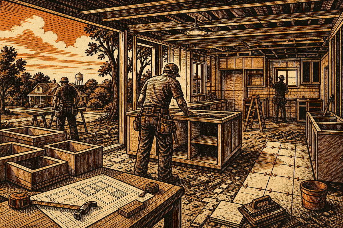 Remodeling Contractor Marketing in Jackson, TN: retro comicbook remodeling contractor marketing illustration
