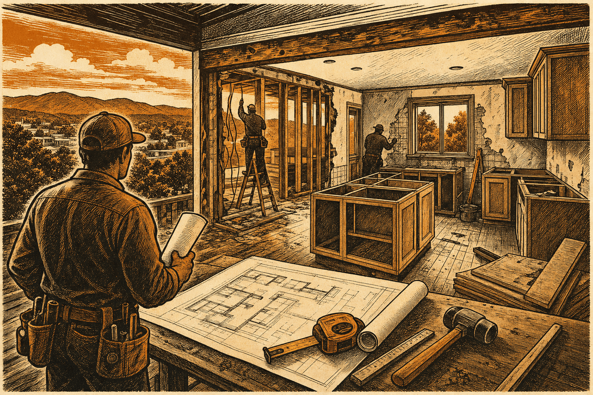Remodeling Contractor Marketing in Johnson City, TN: retro comicbook remodeling contractor marketing illustration