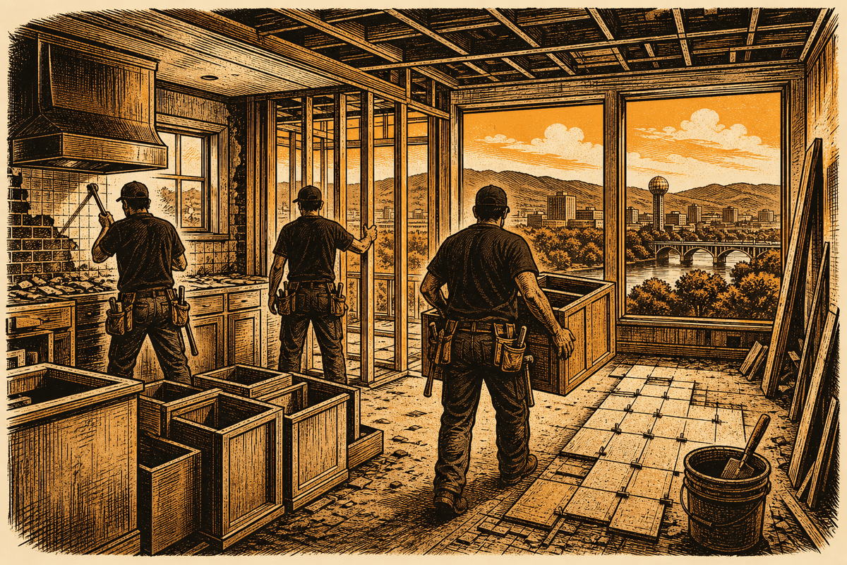 Remodeling Contractor Marketing in Knoxville, TN: retro comicbook remodeling contractor marketing illustration