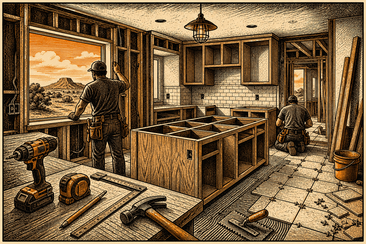Remodeling Contractor Marketing in Lawton, OK: retro comicbook remodeling contractor marketing illustration