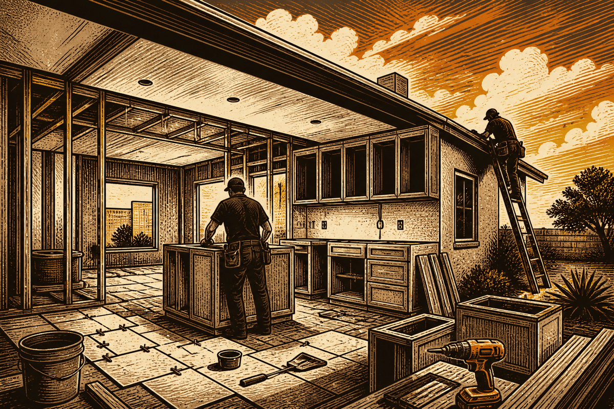 Remodeling Contractor Marketing in Lubbock, TX: retro comicbook remodeling contractor marketing illustration