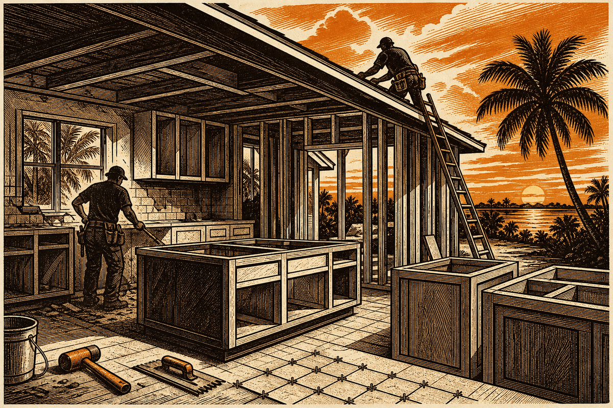 Remodeling Contractor Marketing in Melbourne, FL: retro comicbook remodeling contractor marketing illustration