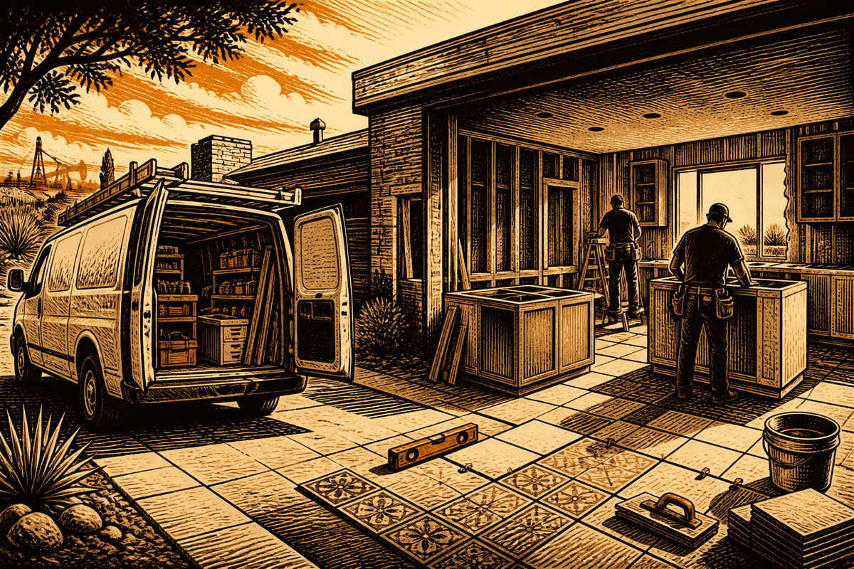 Remodeling Contractor Marketing in Midland, TX: retro comicbook remodeling contractor marketing illustration