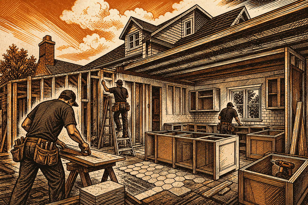 Remodeling Contractor Marketing in Murfreesboro, TN: retro comicbook remodeling contractor marketing illustration