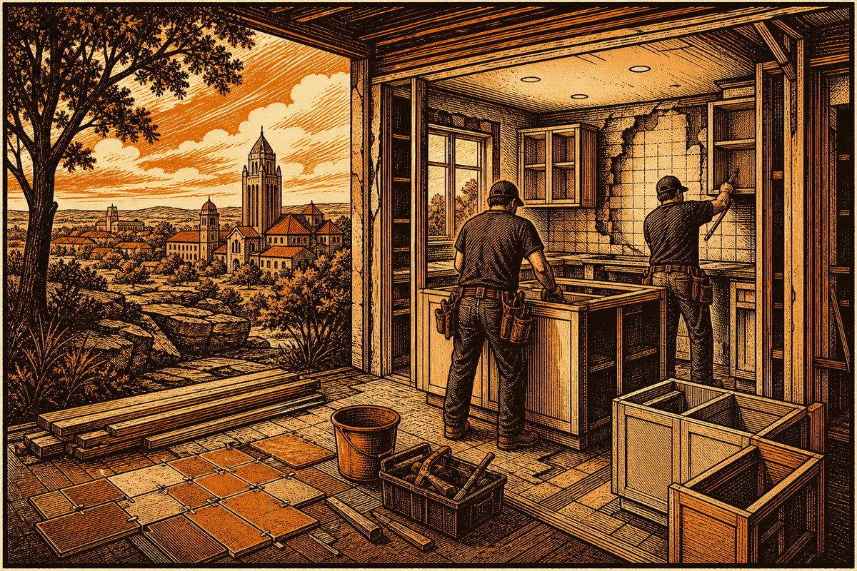 Remodeling Contractor Marketing in Norman, OK: retro comicbook remodeling contractor marketing illustration