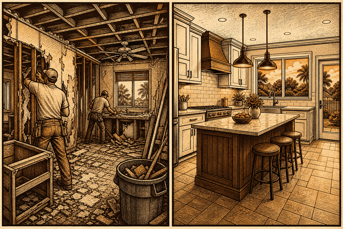 Remodeling Contractor Marketing in Ocala, FL: retro comicbook remodeling contractor marketing illustration