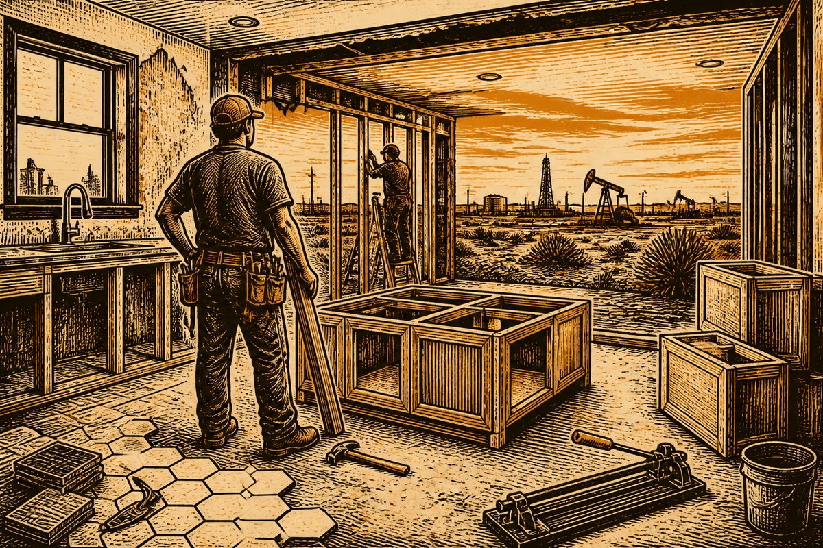 Remodeling Contractor Marketing in Odessa, TX: retro comicbook remodeling contractor marketing illustration
