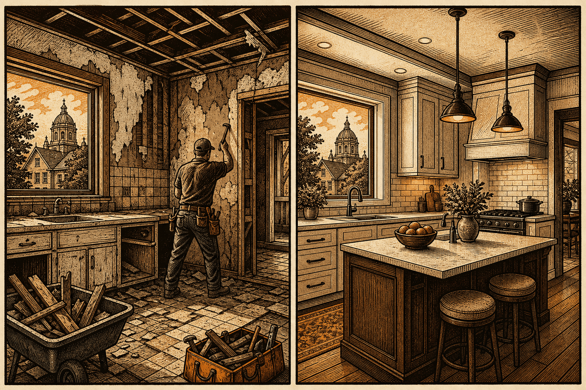 Remodeling Contractor Marketing in South Bend, IN: retro comicbook remodeling contractor marketing illustration