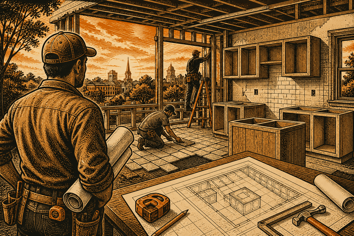 Remodeling Contractor Marketing in Spartanburg, SC: retro comicbook remodeling contractor marketing illustration