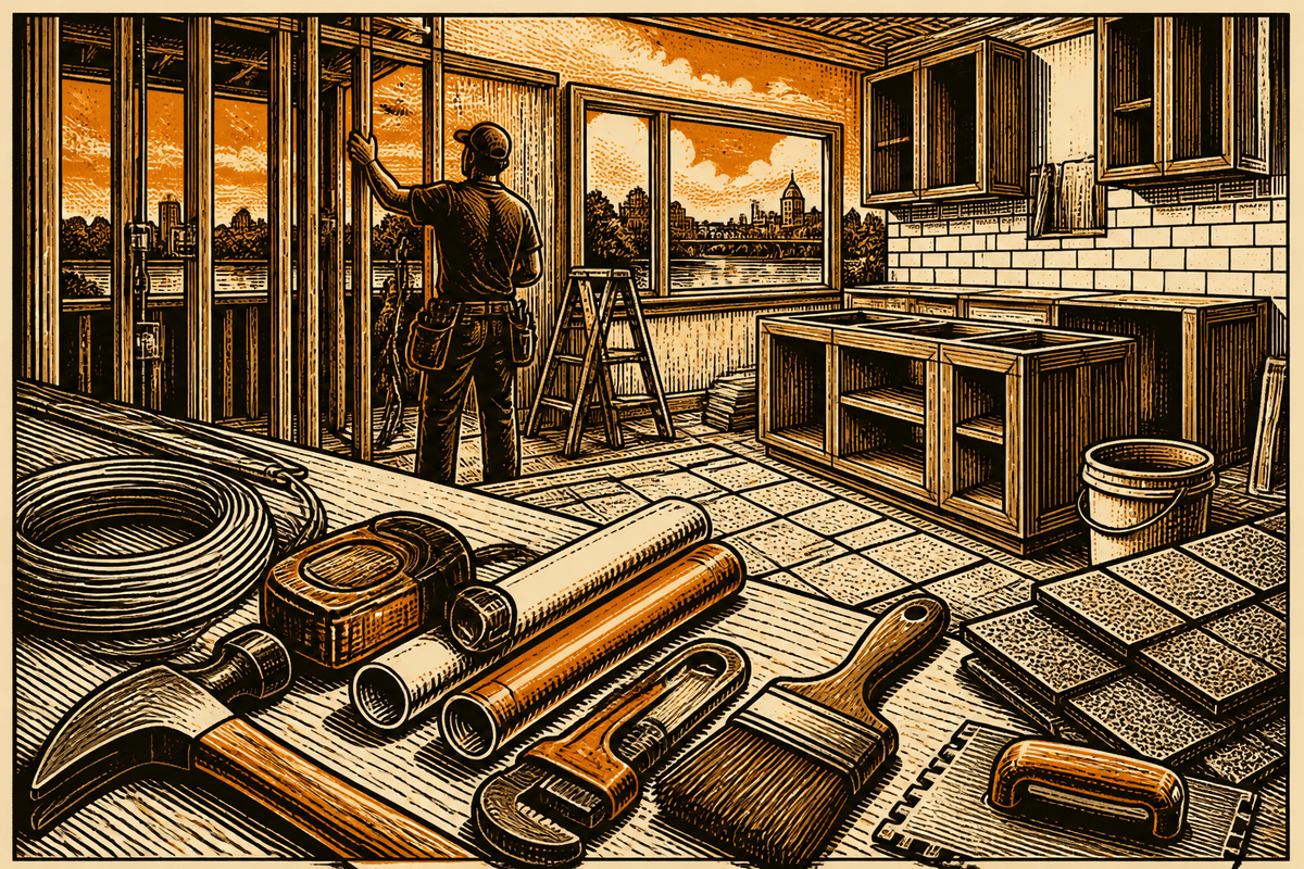 Remodeling Contractor Marketing in Waco, TX: retro comicbook remodeling contractor marketing illustration
