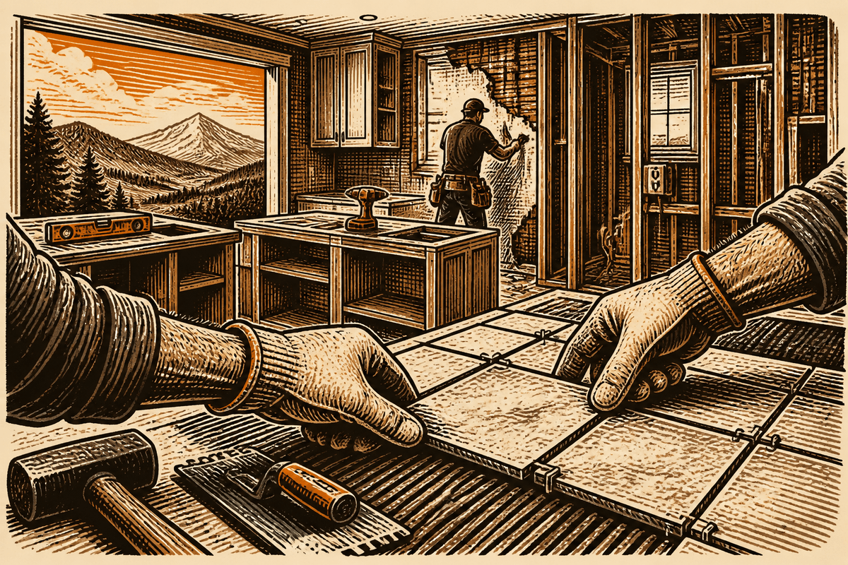 Digital Marketing for Remodeling Contractors in Waynesville, NC: retro comicbook remodeling contractor marketing illustration