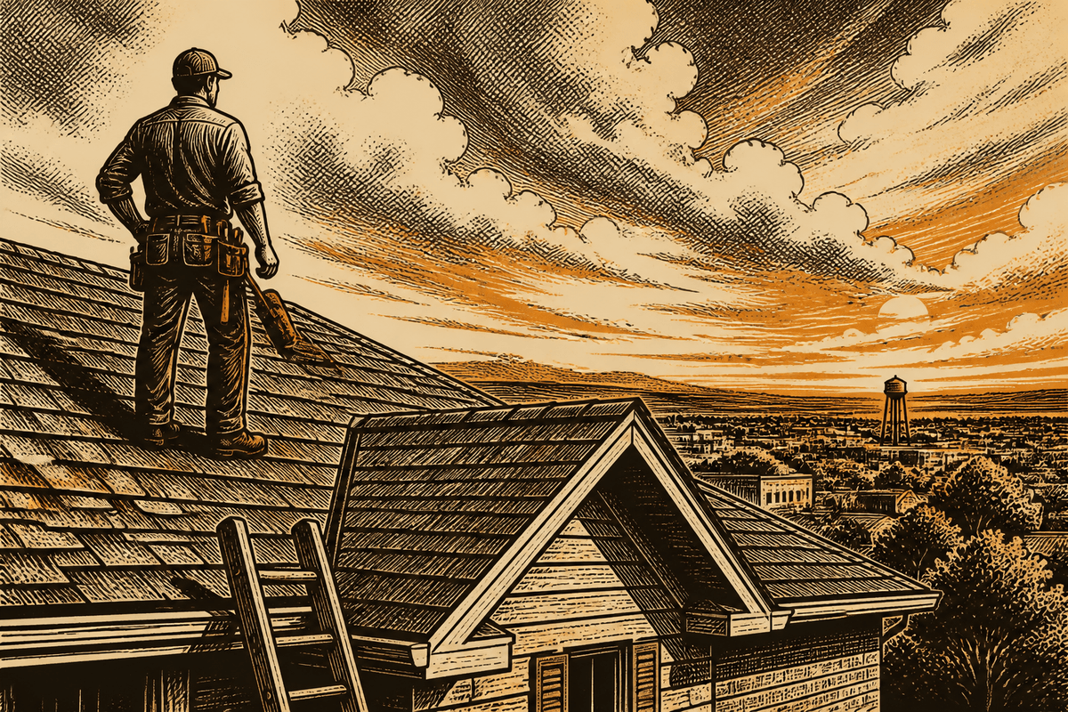 Roofing Business Website in Abilene, TX: retro comicbook roofing contractor marketing illustration