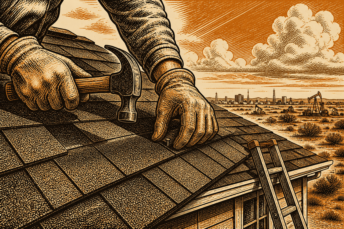 Roofing Business Website in Midland, TX: retro comicbook roofing contractor marketing illustration