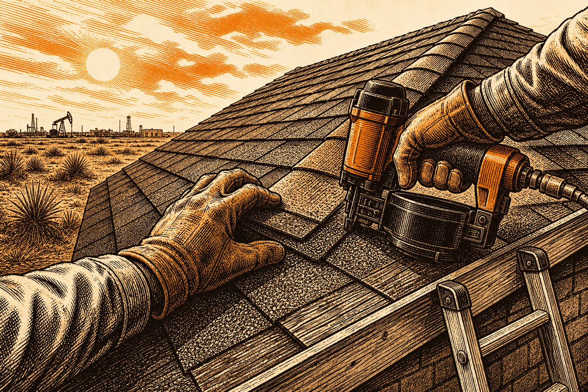 Roofing Business Website in Odessa, TX: retro comicbook roofing contractor marketing illustration