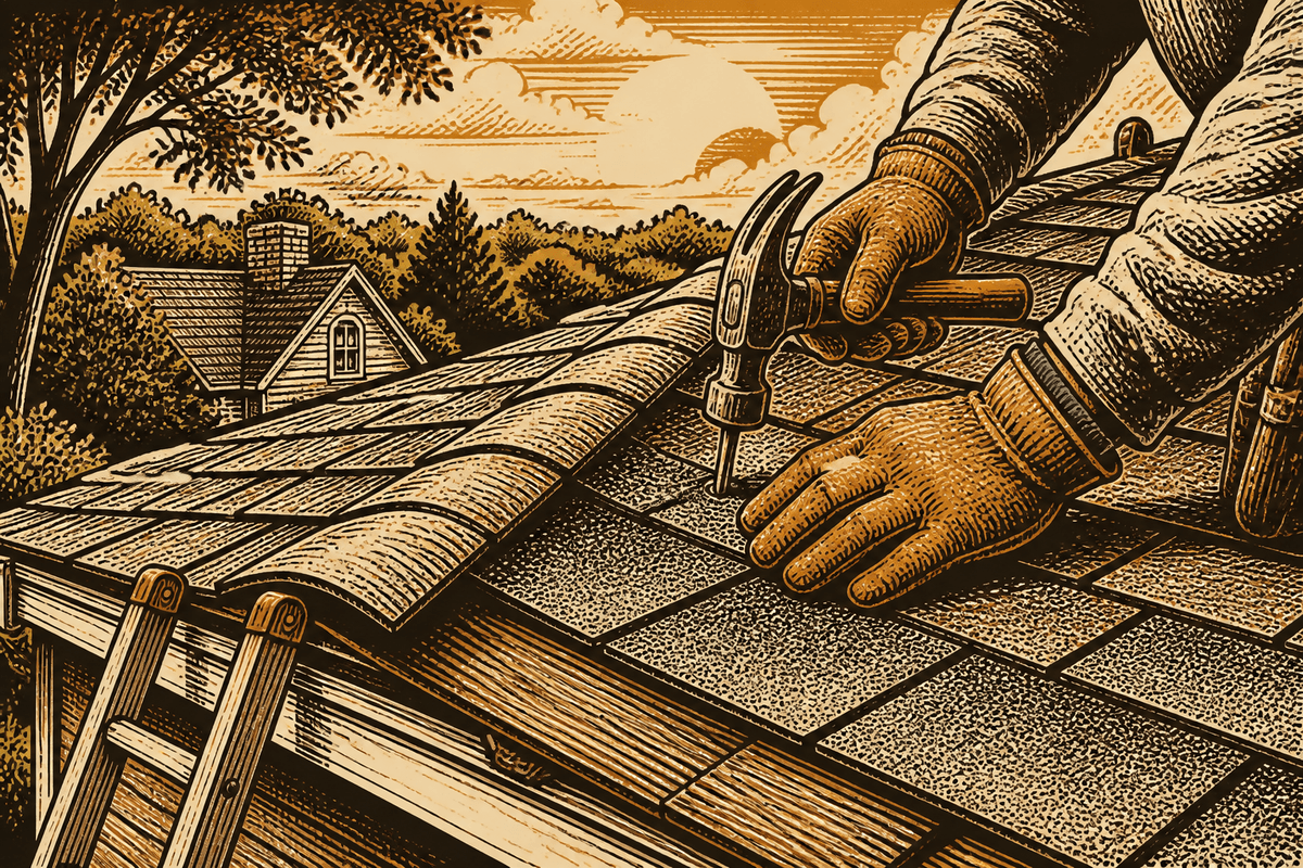 Roofing Business Website in Tyler, TX: retro comicbook roofing contractor marketing illustration