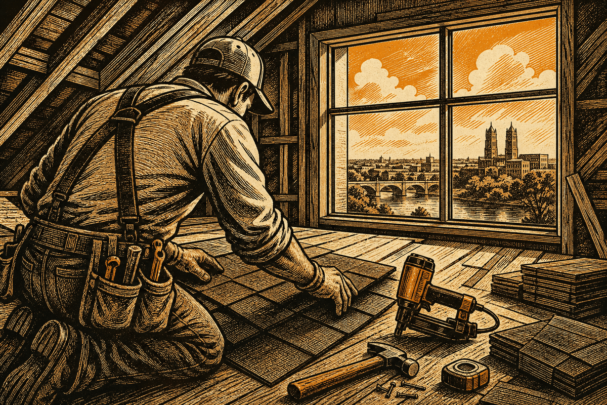 Roofing Business Website in Waco, TX: retro comicbook roofing contractor marketing illustration