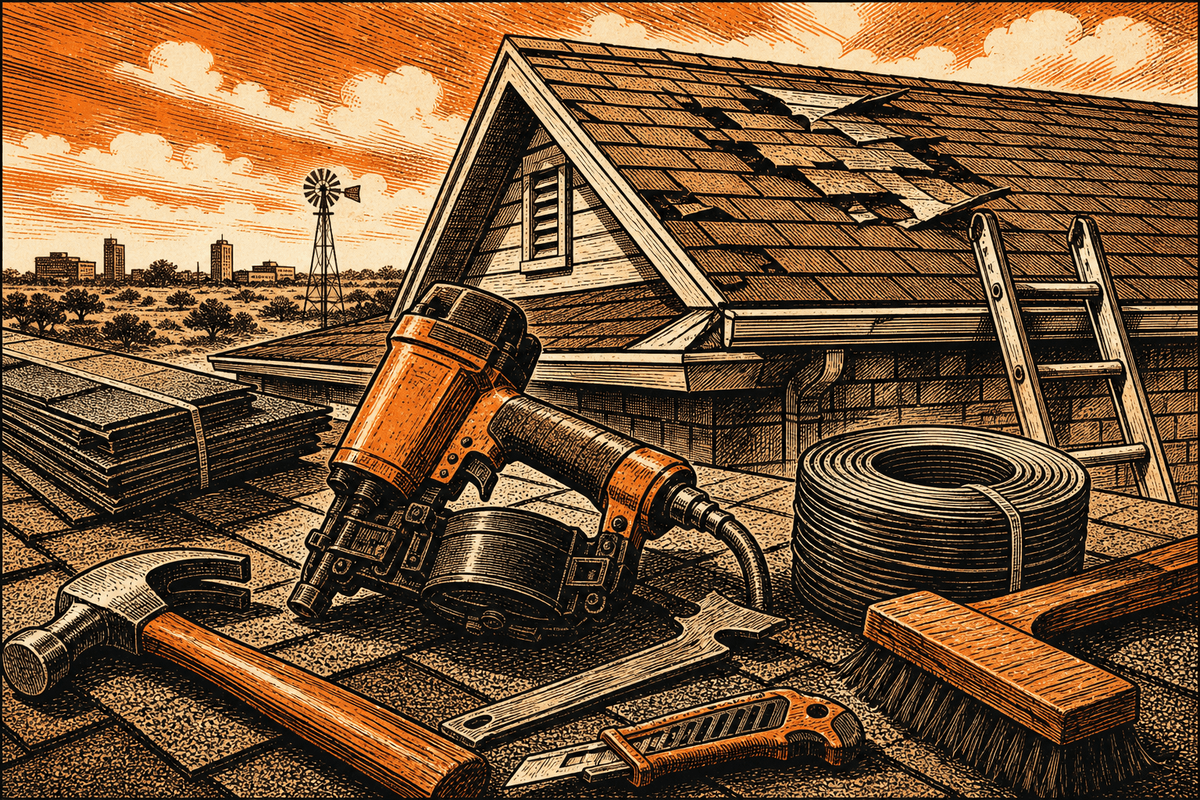 Roofing Contractor Marketing in Abilene, TX: retro comicbook roofing contractor marketing illustration