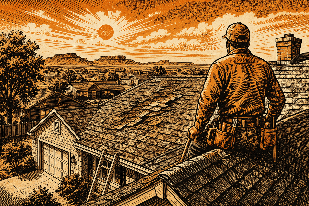 Roofing Contractor Marketing in Amarillo, TX: retro comicbook roofing contractor marketing illustration