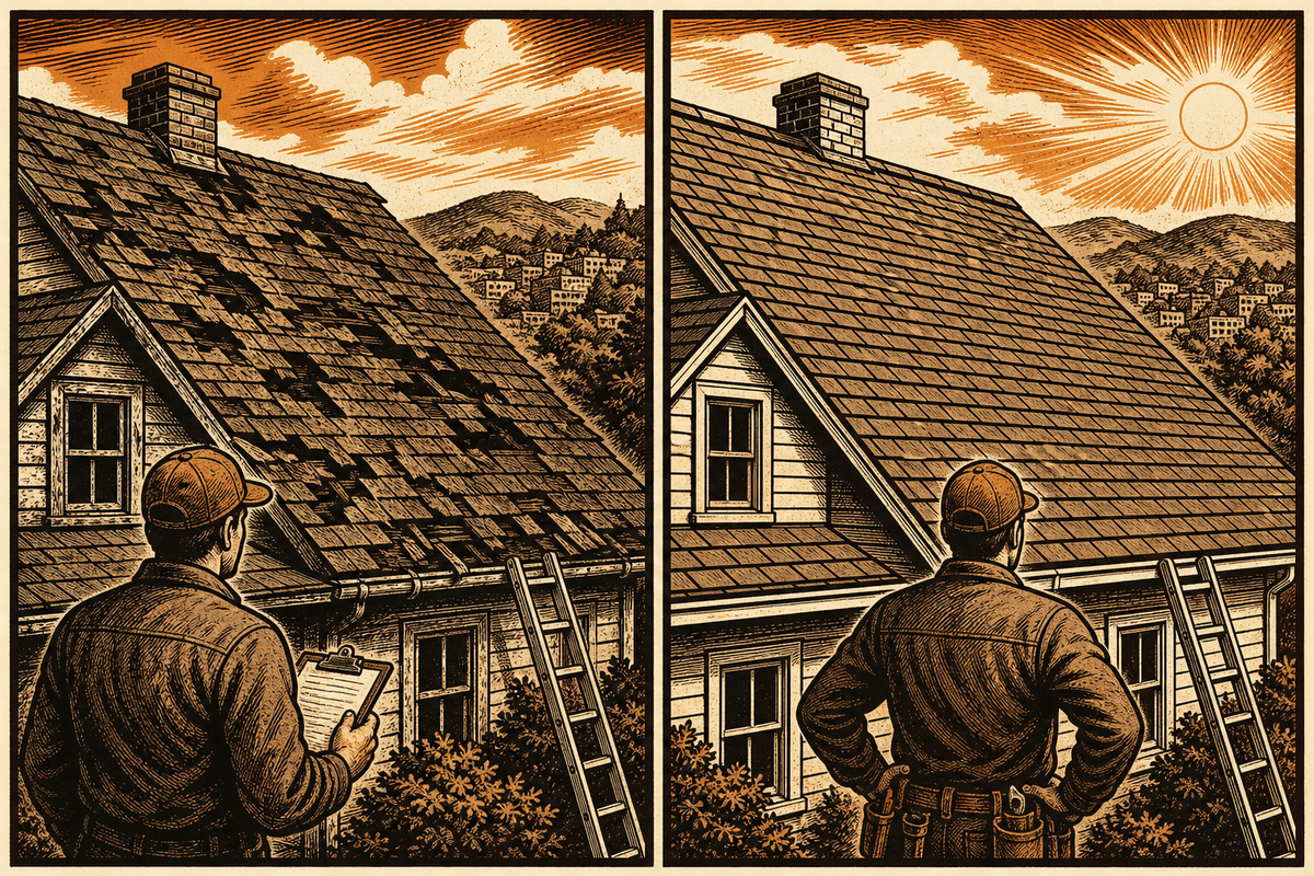 Roofing Contractor Marketing in Bristol, TN: retro comicbook roofing contractor marketing illustration
