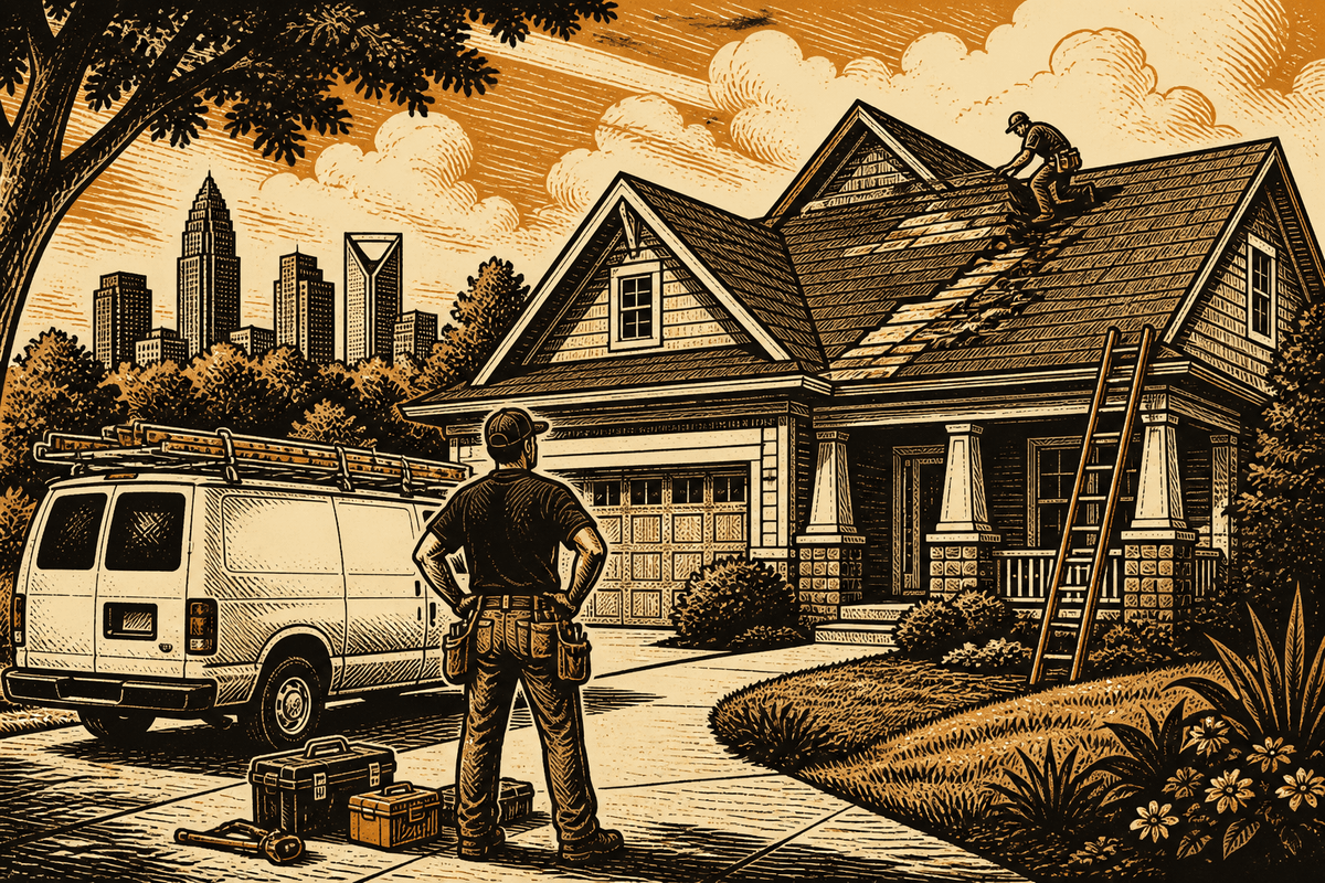 Roofing Contractor Marketing in Charlotte, NC: retro comicbook roofing contractor marketing illustration
