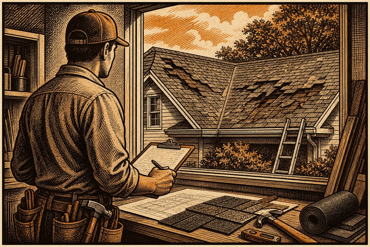 Roofing Contractor Marketing in Dothan, AL: retro comicbook roofing contractor marketing illustration