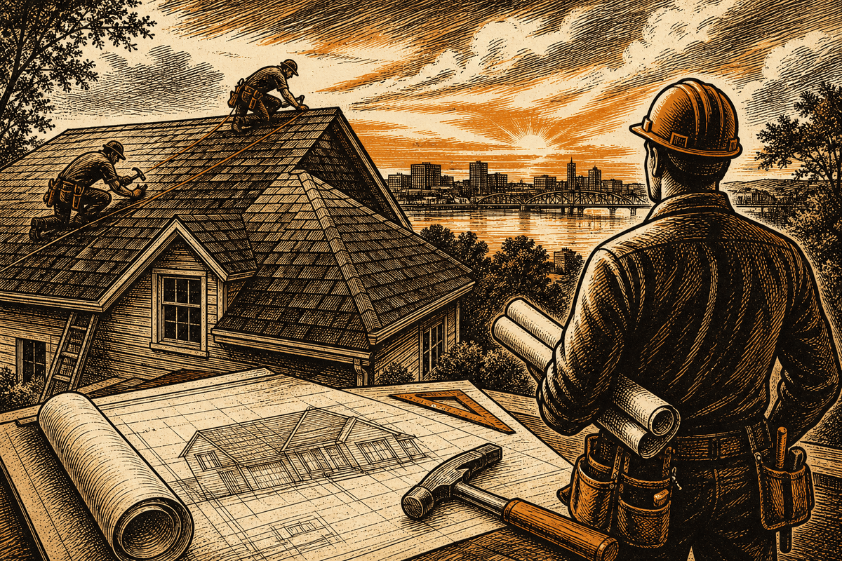 Roofing Contractor Marketing in Evansville, IN: retro comicbook roofing contractor marketing illustration