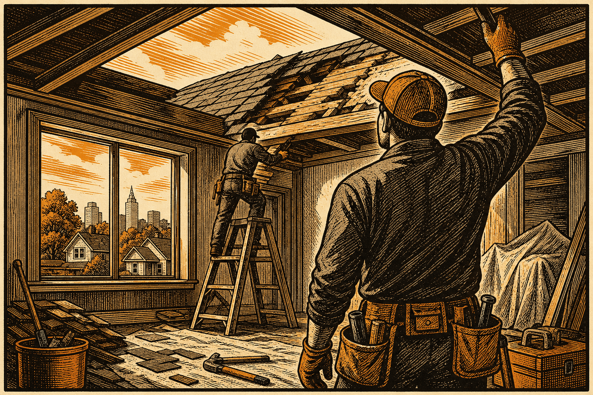 Roofing Contractor Marketing in Fort Wayne, IN: retro comicbook roofing contractor marketing illustration