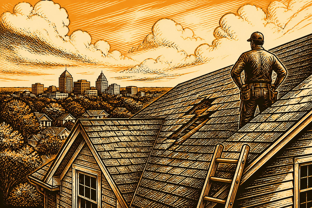 Roofing Contractor Marketing in Greensboro, NC: retro comicbook roofing contractor marketing illustration