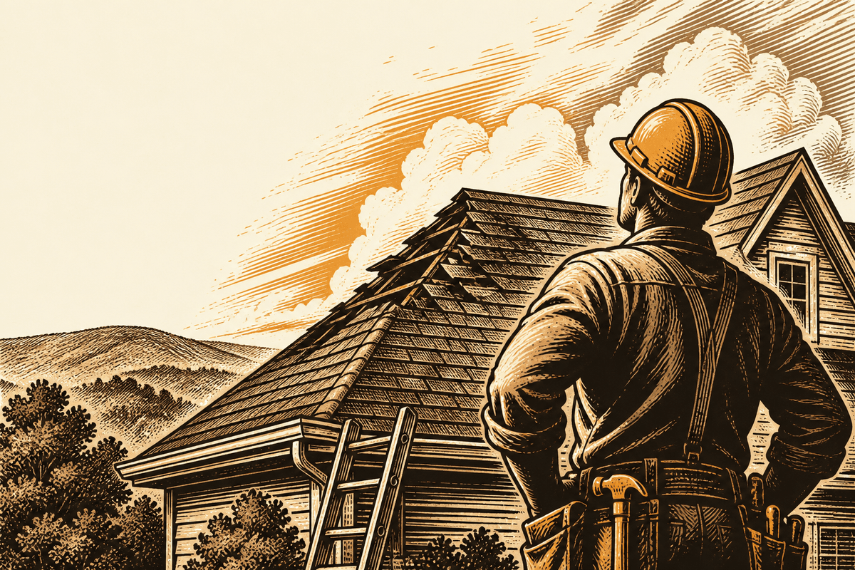 Roofing Contractor Marketing in Hickory, NC: retro comicbook roofing contractor marketing illustration