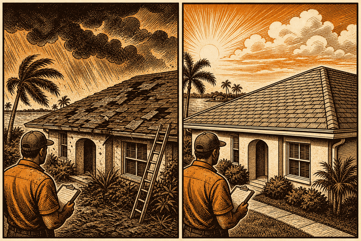 Roofing Contractor Marketing in Melbourne, FL: retro comicbook roofing contractor marketing illustration