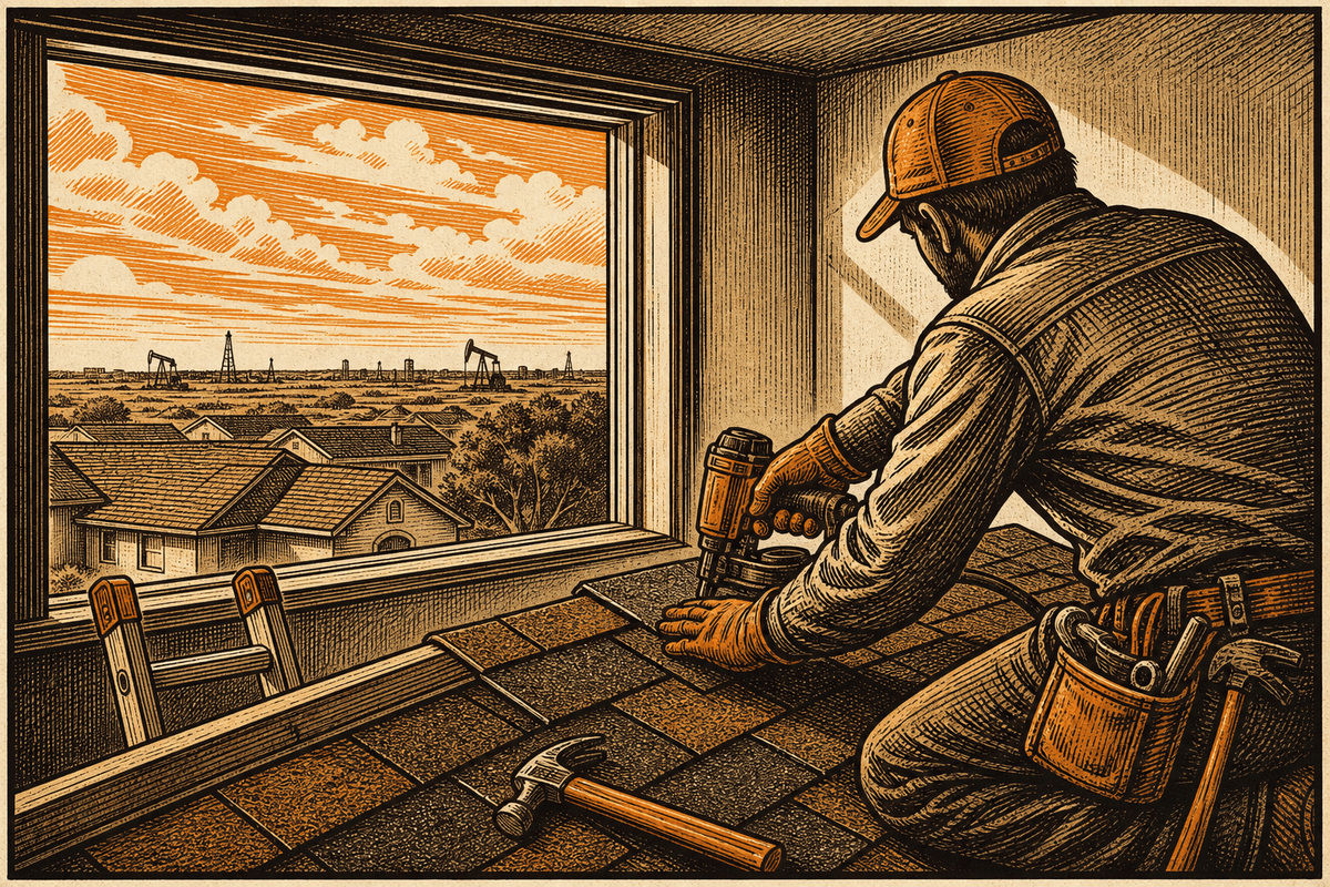 Roofing Contractor Marketing in Midland, TX: retro comicbook roofing contractor marketing illustration