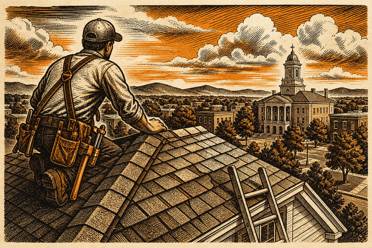 Roofing Contractor Marketing in Murfreesboro, TN: retro comicbook roofing contractor marketing illustration