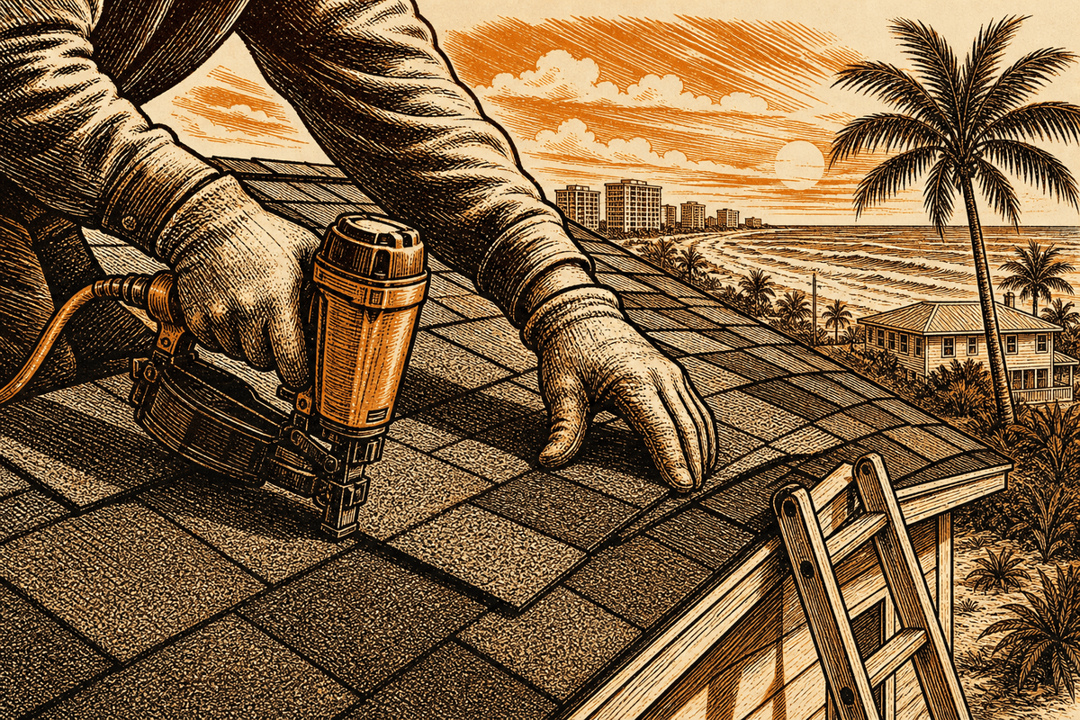 Roofing Contractor Marketing in Panama City Beach, FL: retro comicbook roofing contractor marketing illustration
