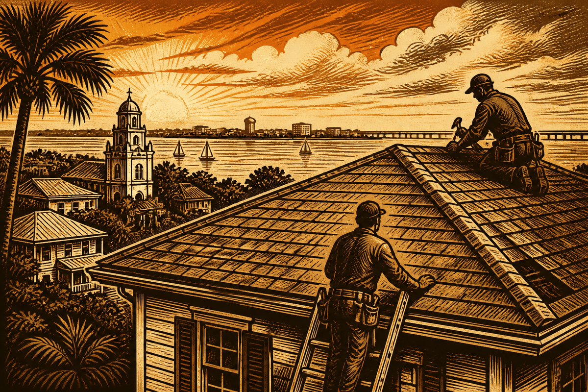 Local SEO for Roofing Contractors in Pensacola, FL: retro comicbook roofing contractor marketing illustration