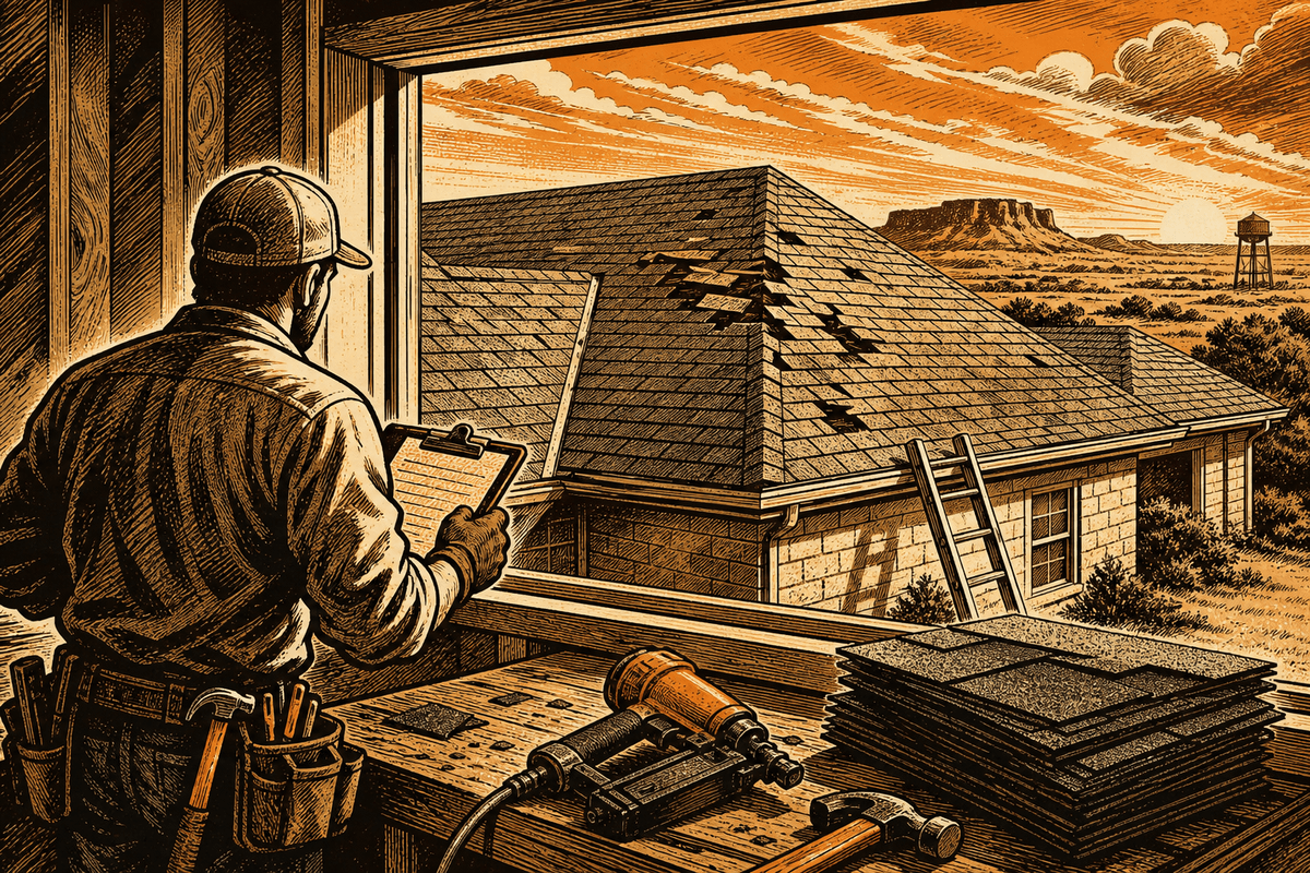 Roofing Contractor Marketing in San Angelo, TX: retro comicbook roofing contractor marketing illustration