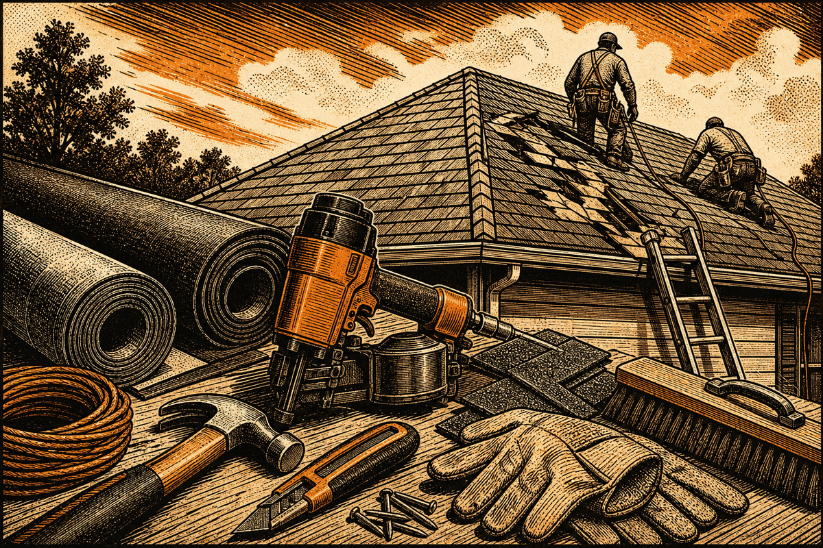Roofing Contractor Marketing in Tyler, TX: retro comicbook roofing contractor marketing illustration