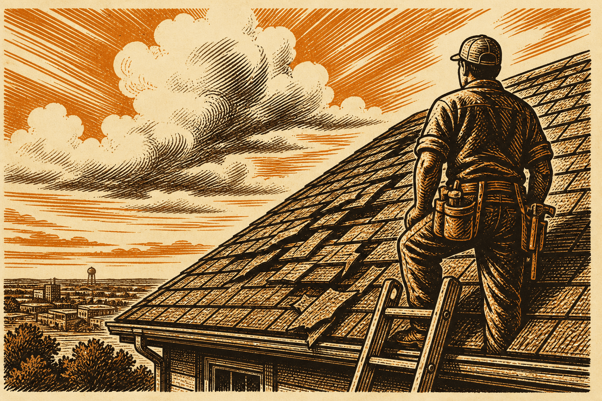 Roofing Contractor Marketing in Wichita Falls, TX: retro comicbook roofing contractor marketing illustration
